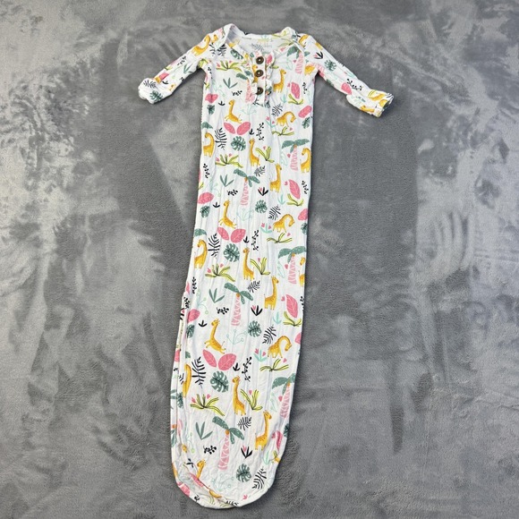 The Petite Giraffe Baby Gown 0-3M White Jungle Safari Knot Sleeper Soft - Picture 1 of 12